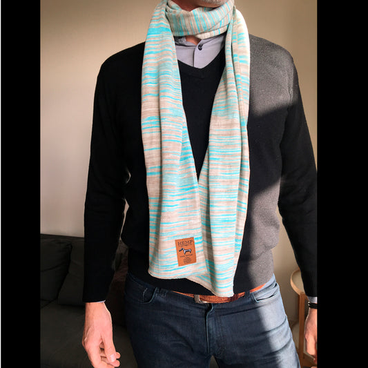 Gestrickter Schal 100% Hanf Blue Lagoon